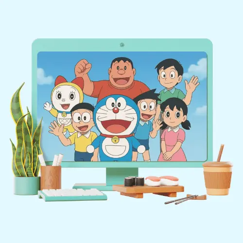 Doraemon X for PC 1 A PC showing all Doraemon characters, including Dorami